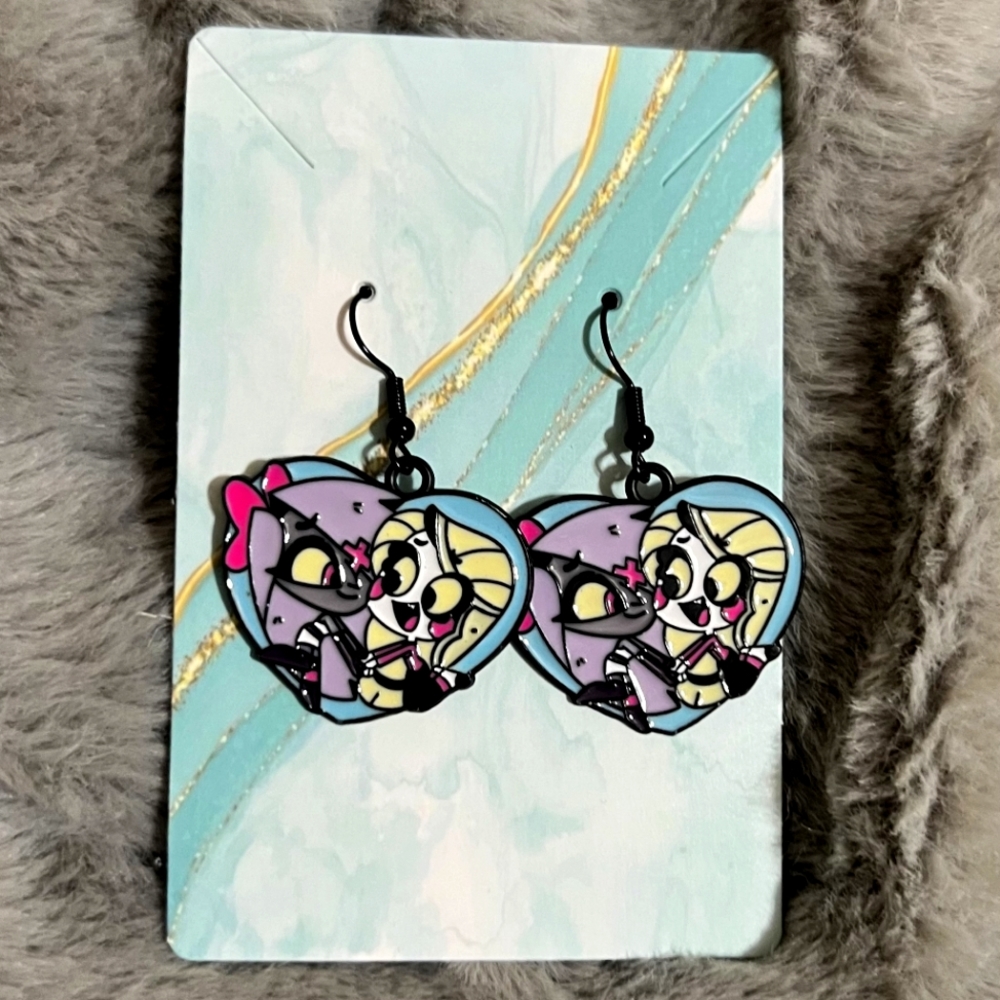 Hazbin Hotel Earrings Handmade Hypoallergenic Heart Dangle (Charlie & Vaggie)